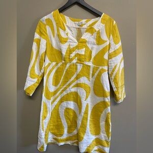 Boden yellow and White Linen Dress S